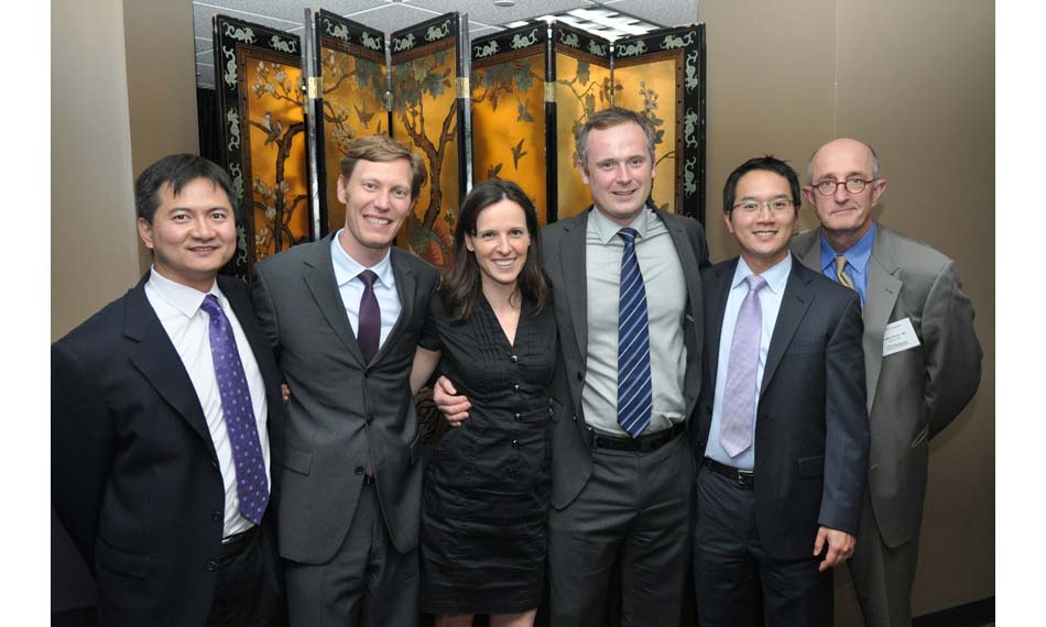 Hand Fellows, Drs. Andrew Watt, Lucie Krenek, Stephen Kennedy and Jason Ko, with Drs. Jerry Huang and Doug Hanel